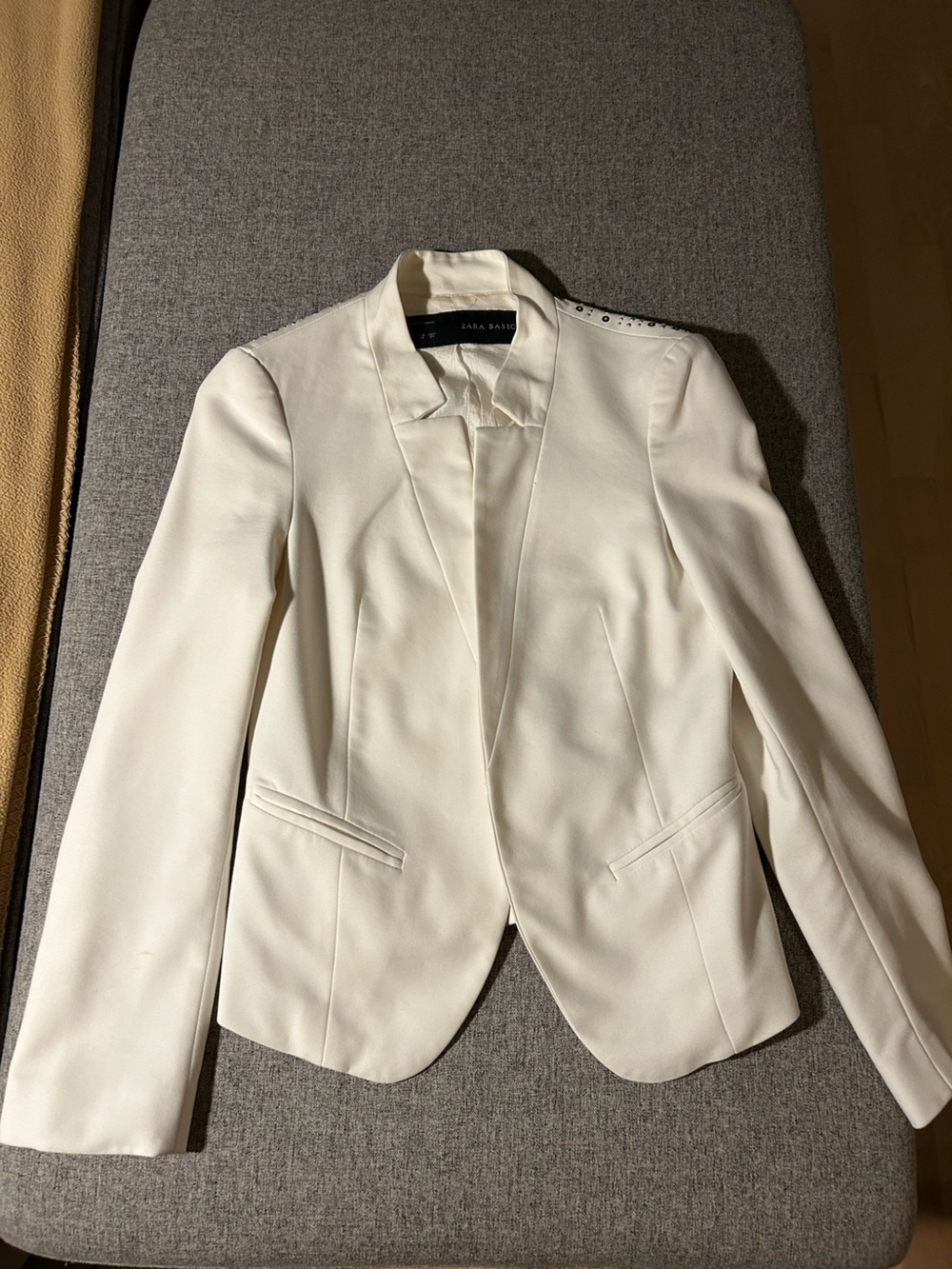 Zara Cream Open-Front Tailored Blazer